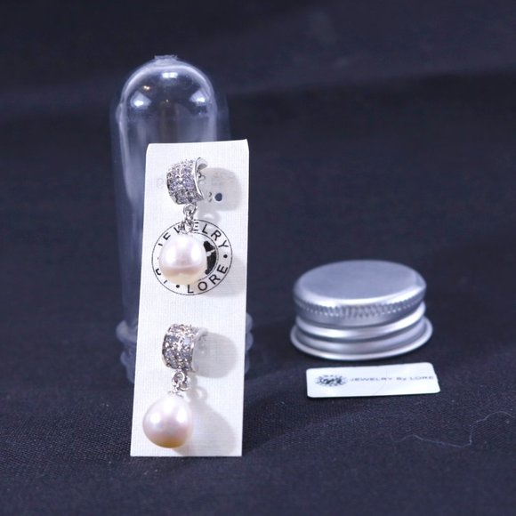 White Fresh Water Pearl Hanging Post Earrings – Sterling Silver - Picture 1 of 6